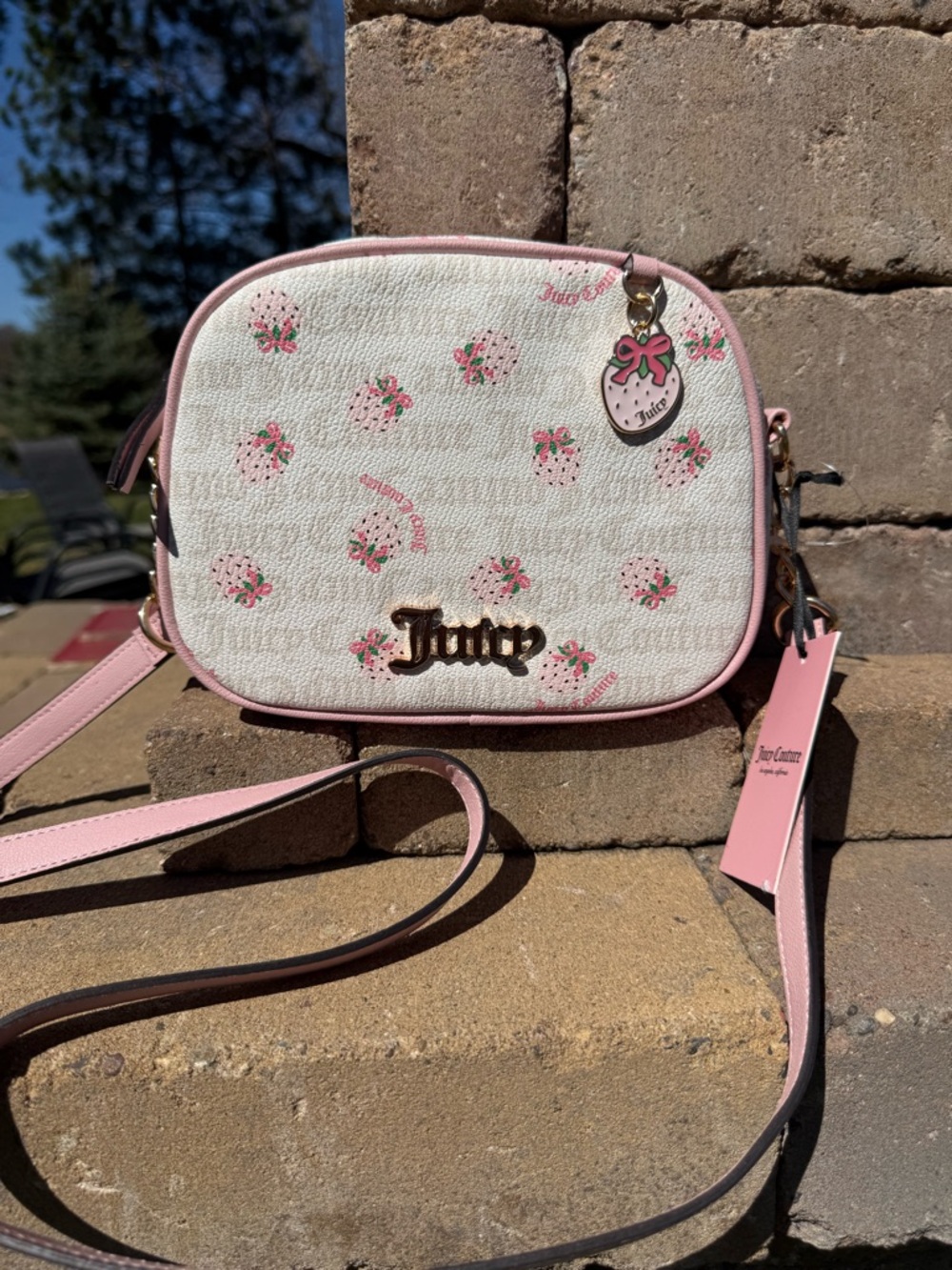 NWT Juicy Couture Pink and White Strawberry Motif Limited Edition Crossbody Bag